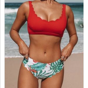 Beachsissi-Scolloped Hem Leaf Print Bikini-large